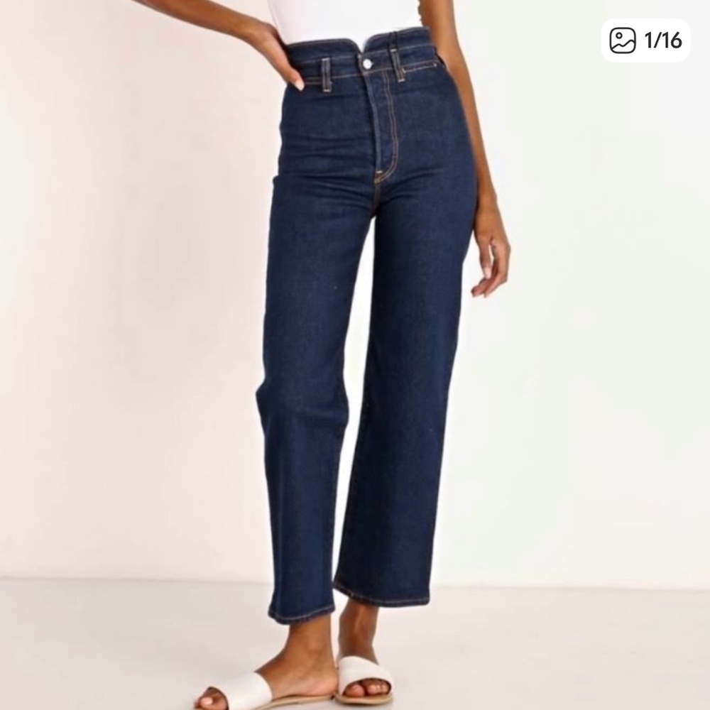 High-Rise Straight Leg Jeans - Dark Blue